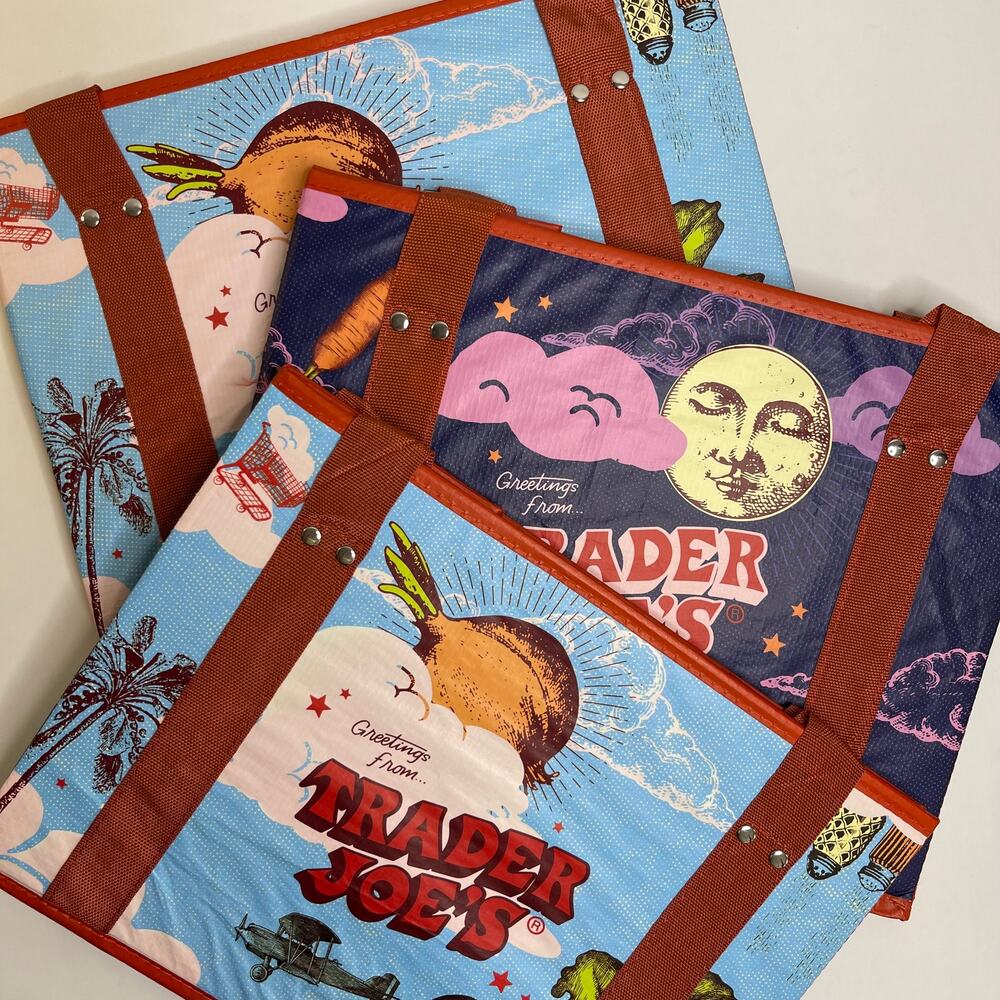 LOT 3x — Trader Joe’s Stand-Up Collapsable Grocery Tote Bag Box Car Storage NWOT